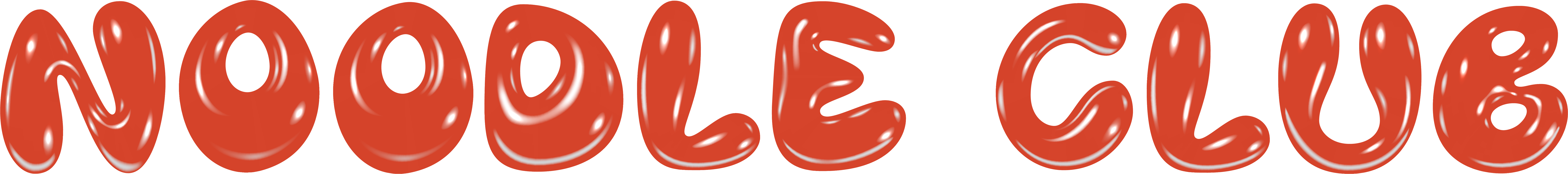 noodle club written in red balloon bubble letters